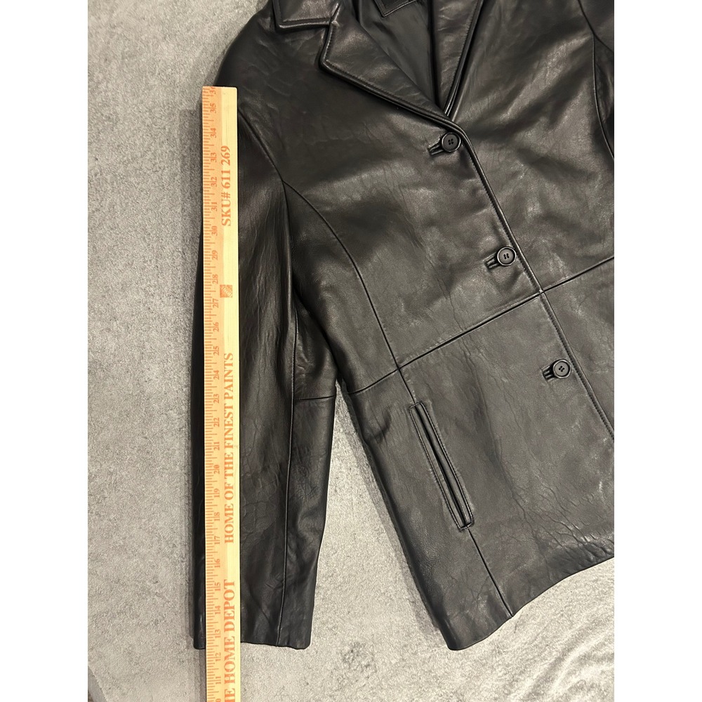Excelled Collection Womens Black Leather Blazer Jacket Coat 3 Button Size XL RS - Picture 8 of 10